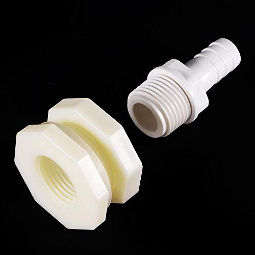uxcell Bulkhead Fitting Adapter 12mm Barbed x G1/2 Female ABS White for Aquariums, Water Tanks, Tubs, Pools - size: G1/2