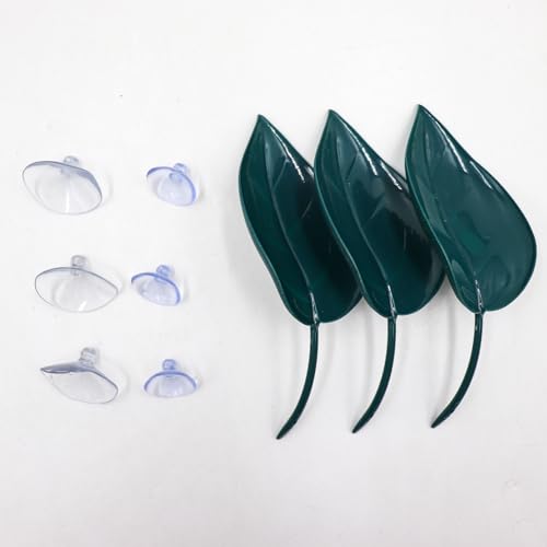 3 Pack Plastic Leaf Decorations with Suction Cups, Frog Habitat Platform, Reptile Decorations for Terrarium, Tank Terrarium Accessories for African Dwarf, Toad - color: Dark Green