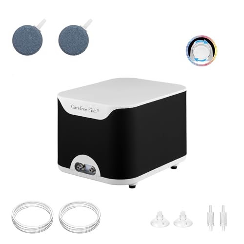 Carefree Fish 5/10W Aquarium Air Pump Dual Outlets Super Quiet Oxygen Pump with 6Ft Silicone Anti-Shedding Tubing and 2 Bubble Stones - size: 10W