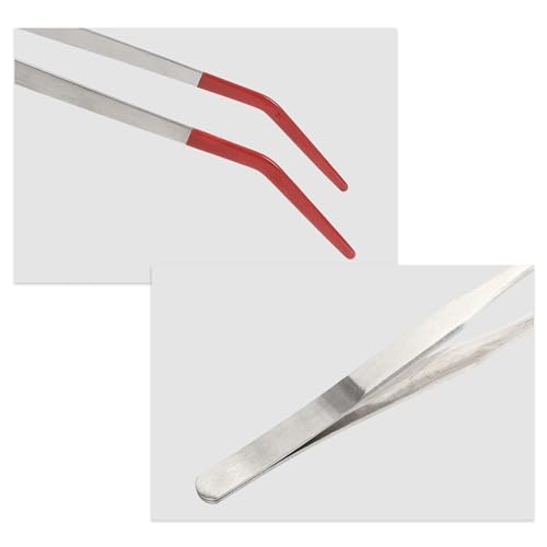 Reptile Feeding Tongs, Stainless Steel Lizard Feeding Tongs, Aquarium Curved Feeding Tweezers for Reptiles with Rubber Tip, Terrarium Feeding Tongs for Gecko, 14.96" Length, Red - color: Red, size: 14.96"
