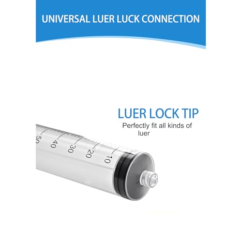 Luer Lock Syringe 60ml - Sterile Disposable Syringes without Needles (10 Pack), Individual Sealed Packaging - size: 60ml