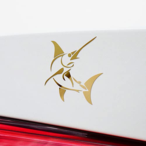 Decal Stickers of Stylized Marlin Fish (Metallic Gold) (Set of 2) Luxury Weatherproof Vinyl Decal Stickers for Laptop Desktop Smartphone Car Dirt Bike Wall Room Mason Jar - BICVER1512502GOW19Y24 - color: Metallic Gold, size: 4.8'' x 5.6''