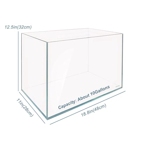 Allcolor Artisan Grade Ultra Clear Rimless Aquarium Tank, Low Iron Glass Fish Tank for Professional Aquascaping and Planted Layouts, 6-60 Gallons (10GaI - Top Glass Canopy) - size: 10Gal 18.8"L×11"W×11.8"H