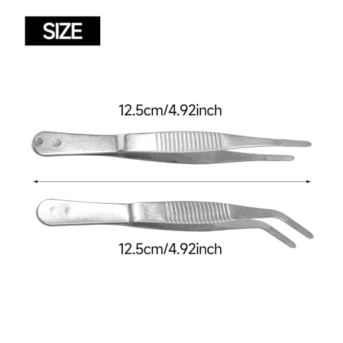 4-Pack 5" Stainless Steel Tweezers, Precision Serrated Straight and Curved Tip for Cooking/Crafts/Terrarium (Non-Slip) - size: 5inch Straight and Curved Tip