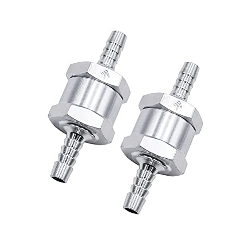 mxuteuk 2Pcs 1/4" 6mm Aluminium Silver Non Return One Way Check Valve with 4Pcs 6-12mm Universal Adjustable Hose Clamps for Fuel Petrol Diesel Line Oil M-H-032-6mm - color: Silver, size: 1/4" 6mm