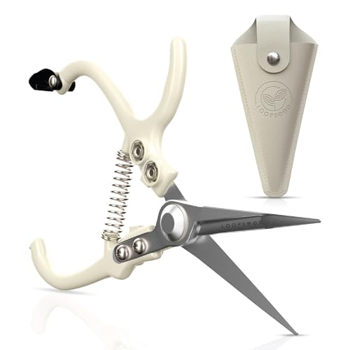 Plant Pruning Shears with Vegan Leather Sheath Garden Trimming Scissors with Belt Holster Bonsai Trimmers Herb Snips Flower Clippers Modern Tools 2 Piece Bundle (Cream Pruner Beige Sheath) - color: Cream & Beige