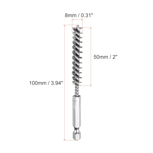 HARFINGTON 10Pcs Stainless Steel Bore Brush 8mm Dia 4" Long Cleaning Twisted Wire Brush with Handle 1/4" Hex Shank for Tubes, Ports, Bearings - size: 8mm