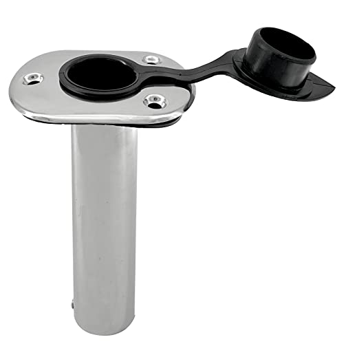 ISURE MARINE 2PCS Boat Stainless Steel Polished Fishing Rod Holder Flush Mount 15/30/90 Degree Casting Flange with Rubber Cap, Liner, Gasket PVC Cap and Inner Tube for Marine Yacht Kayak - color: 2pcs 90°