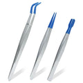 3 Pack Curved Tweezers, Silicone Rubber Bent Tip PVC Coated Soft Tip Tweezers, Non Marring Stainless Steel Tools for Jewelry Crafts/Electronics