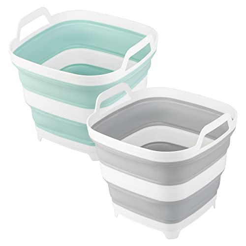 2 Pack Collapsible Ice Bucket with 2.77 Gal / 10.5L Each, Foldable Bottle Drink Cooler for Wine, Beer and Champagne, Space Saving Tub for House Cleaning, Outdoor Waterpot for Garden or Camping