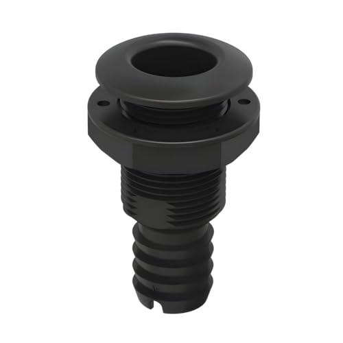 SEAFLO Thru Hulls Fitting Thru-Hull with Check Valve, 5/8”, 3/4”, 1”, 1-1/8”, 1-1/4”, 1-1/2”, or 2” Sizes, White/Black, Polypropylene/Nylon, 4-Year Warranty, (Choose Color, Size, and Pack Size) - color: Black, size: 1-1/4", style: 1-pack