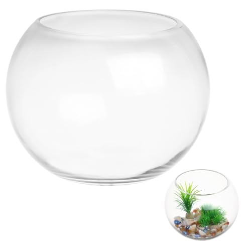 GANAZONO Glass Round Fish Tank 7.87X7.87X6.29 Inch Clear Small Fish Bowl Desktop Aquarium for Goldfish Home Office Wedding Decoration and Hydroponic Vase - size: 20x20cm