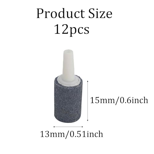 12PCS 0.6 Inch Aquarium Air Stones, Cylinder Bubble Diffuser for Fish Tank Air Pump, Aerator Accessories for Aquariums, Hydroponics and Ponds