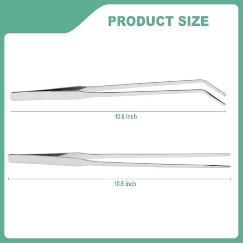 Syn-zer 2PCS Stainless Steel Reptile Feeding Tongs, 10.6 inch Straight and Curved Tweezers for Aquarium, Terrarium & Crafts Bearded Dragon Snake Tank Accessories, Planted Tank Tools Feeder for Lizards