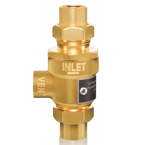 1/2" 9D-M3 Backflow Preventer, Brass Dual Check Valve with Intermediate Atmospheric Vent, 1/2 Inch back flow preventer valve Female Union, Vertical or Horizontal Install