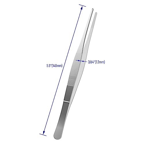 2 PCS 5.5 Inch Stainless Steel Tweezers, with Straight Round Blunt Serrated Tip, 3/64 Inch Thickness Stainless Steel, Multipurpose Daily Garden Home Lab Craft Repairing Tool - size: 5.5"L(3/64"T)