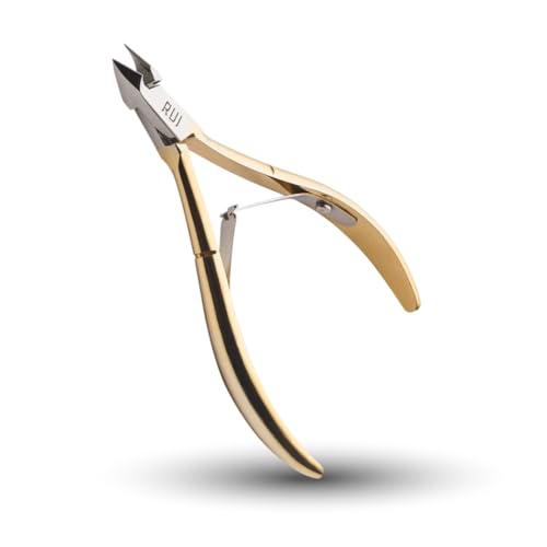 Professional Cuticle Nippers, Gold-Plated Carbon Steel, French Handle, Double Spring, 6mm Jaw (Full Jaw)