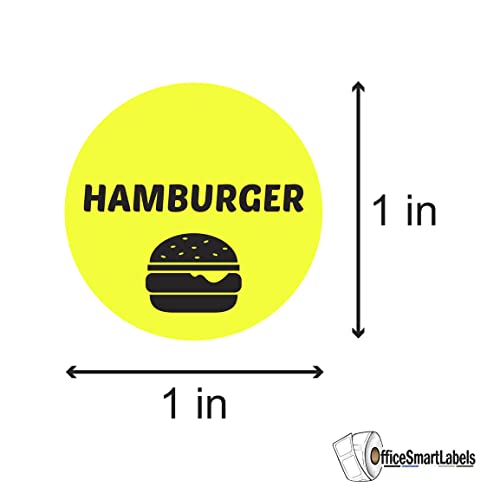 300 Labels - Hamburger Stickers for Delis, Restaurants, Supermarkets, Food Labeling or Butchers etc. (1 inch, Yellow - 1 Roll) - color: Hamburger, size: 1 Roll