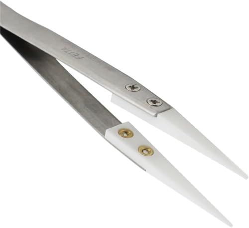 FEITA Precision Pointed Ceramic Tweezers - Temperature Resistant and Anti-Magnetic White Fine Pointy Ceramic Tips Twizzers - For Electronic Repair, DIY Crafting Hobby Tools - 1 Pc - color: White Head