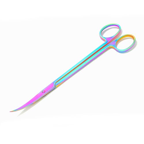 Mandala Crafts 12 Inches Rainbow Stainless Steel Curved Aquarium Scissors for Trimming Aquatic Plants – Bent Aquascape Scissors for Fish Tanks, Hospital Tanks, Goldfish Bowls, and Terrariums - color: Rainbow Curved Scissors, size: 12 Inches