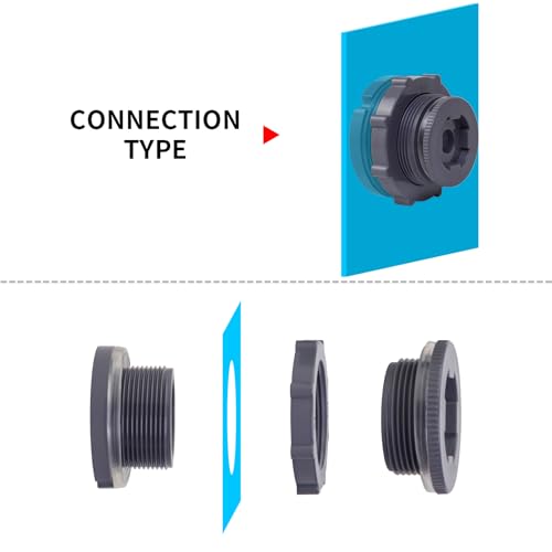 ChillWaves PVC Bulkhead Fitting 1-1/4" Double Thread Connector Adapter with Plugs for Water Tank, Aquariums, Rain barrels(2-PACK) - size: 1-1/4 INCH, style: Bulkhead Fitting + Plug