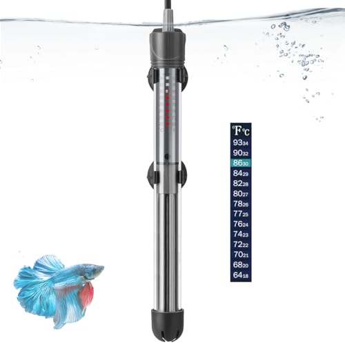HITOP 300W Adjustable Aquarium Heater, Submersible Fish Tank Heater Thermostat with Suction Cups for 45-65Gal - size: 10.4in-300w