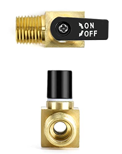 QWORK Air Compressor Valve, 2 Pack, Brass Mini Ball Valve, 1/4 in. NPT Male x NPT Female Shutoff Valve