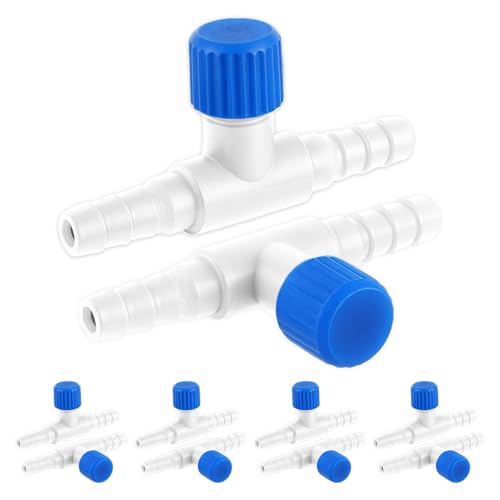Psyqtsuary Aquarium Air Valve, 10 Pcs Aquarium Air Pump Control Valves T Shaped Single Way Plastic Air Flow Control Regulator Aquarium Air Pump Accessories for Fish Tank 3/16" ID Tubing (Blue White)
