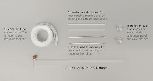 LANDEN AERVITA CO2 Diffuser Kits, Nano-Sized Ceramic diffusing disc Professional Aquarium CO2 High-Efficiency XS Size with Suction Cups and Silicone air Hose for Aquarium Tank Use Under 10gal(40L) - size: XS-11mm