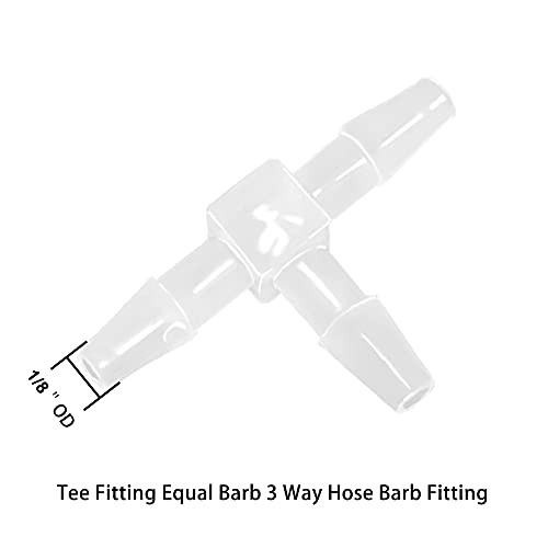 1/8" Tee Fitting Equal Barb 3 Way Hose Barb Adapter for Fuel Gas Liquid Air (Pack of 5) - size: 1/8 Inch