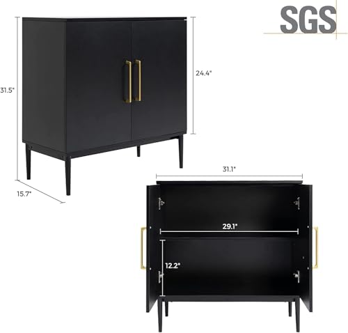 Set of 2 Black Storage Cabinet with Doors, Modern Accent Cabinet, Free Standing Cabinet with Adjustable Shelf, Wooden Buffet Sideboards for Living Room, Kitchen, Dining Room, Entryway - color: Black丨flat Panel, size: 2 Pieces