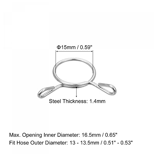 uxcell Fuel Line Hose Clips, 20pcs 15mm ID Fit 16.5-17mm OD Hose 304 Stainless Steel Water Pipe Air Tubing Spring Hose Clamps for Motorcycle Scooter - size: 15mm