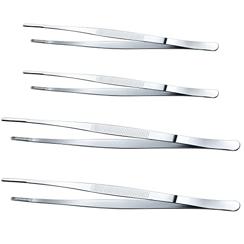 Yaomiao 4 Packs 12 Inch 10 Inch Bar Tweezers Silver Cocktail Tongs Long Garnish Tweezers Stainless Steel Bartender Kitchen Cooking Tongs for Cocktail Food Fruit Korean BBQ Bartender Chef, Multi-use - color: Silver, size: 10 Inch, 12 Inch
