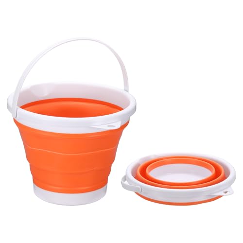 uxcell Collapsible Bucket, 0.8 Gallon (3L) Small Foldable Bucket, Portable Water Pail Round Tub Cleaning Tools with Handle for RV Camping Household Garden Fishing Car Wash, Orange - color: Orange