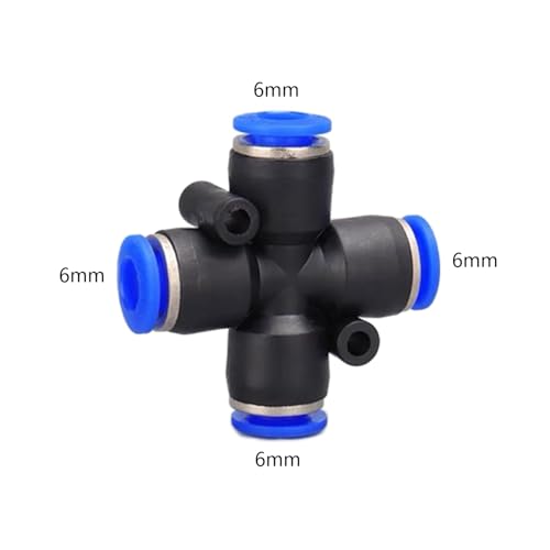 4 way 6mm OD Push to connect Fittings,push to connect air fittings, 4-way air line push connectors (5 Pcs) - size: 0.236", style: 4 way Union