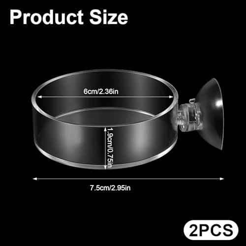 2PCS Shrimp Feeding Dish, Shrimp Feeder Dish with Suction Cups, Clear Fish Tank Feeder Bowl, Acrylic Fish Tank Feeding Bowl for Freshwater and Saltwater Tanks (60mm)