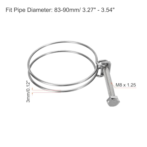 uxcell 10Pcs Double Wire Hose Clamp, 83-90mm Adjustable Stainless Steel Wire Hose Clips with M8 Bolt for Dust Collection Hose, Pump Hose Pipe - size: 83-90mm