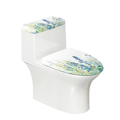 Toilet Lid Cover and Toilet Tank Lid Cover 2 Pieces, with Elastic Edges Toilet Accessories Indoor Decoration Fit for Most Round Elongated and Oblong Lids, Blue Green Floral - color: Blue Green Floral