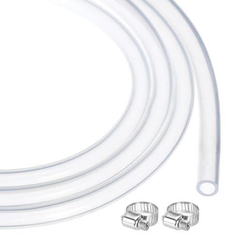 MECCANIXITY 20ft Clear Silicone Rubber Tubing 1/4" ID 3/8" OD Plastic Tube Flexible Air Hose for Brewing, Wine Making, Pump Siphon, 6mm x 10mm, with 2pcs Clamps - size: 1/4" x 3/8"