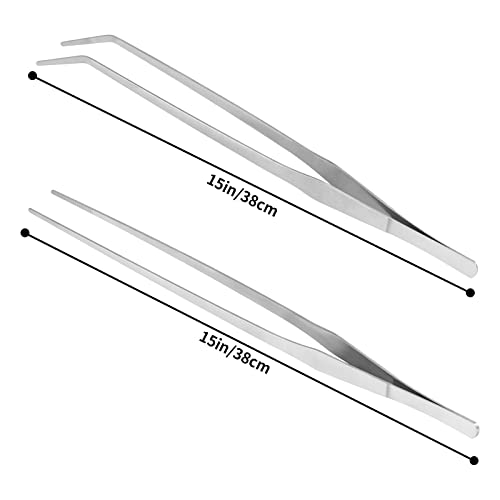 2PCS Long Tweezers, 15 inch Curved Aquascaping Tools, Stainless Steel Feeding Tongs Aquascape Tools, Aquarium Tweezers for Aquarium Reptile, Plant, Snakes, Lizards, Coral Feeder