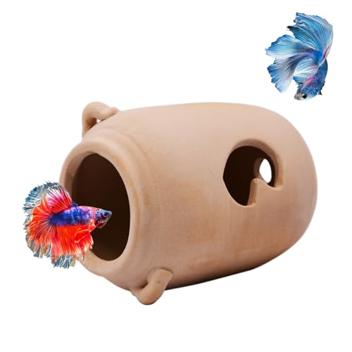 Saim Ceramic Jar Aquarium Decorations Betta Fish Tank Cave Accessories for Shrimp Cichlid Hiding Breeding Small Fish Bowl Hide Ornaments Betta Toys Hideout House