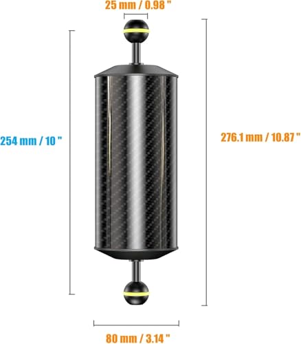 Sea frogs Carbon Fiber Float Arm D80mm, 10'', for Ultralight, Aquatic Arm, Buoyancy Provided 900g, Underwater Camera System Diving Tray Video Light/Strobe GA-11 - color: D80mm, 10'' Carbon Fiber Float Arm
