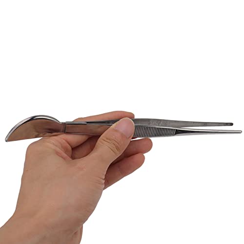 TOPINCN Bonsai Tweezers, Stainless Steel Long Plant Tweezers with Moon Spatula Head, Home Garden Potted Loosening Soil Plan Grass (Straight)