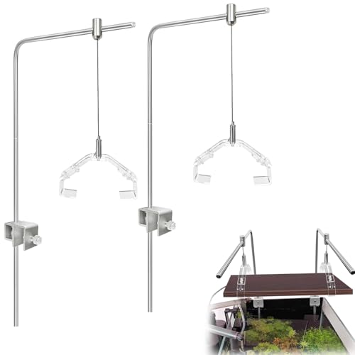 2 Pcs Aquarium Light Riser Stand for Rimless Fish Tanks - Adjustable Tank Light Holder Fits 5–24" LED/T5/Hybrid Fixtures, Saltwater & Freshwater Aquarium Light Hanging Kit