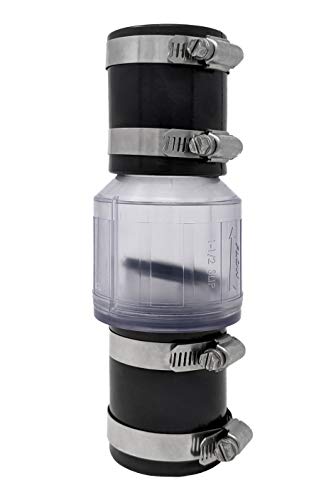 Silent Check Valve - 1-1/2" with Buna-N Couplings, Model CV-150, Spring-Loaded Flapper, Sump Pump Life Expectancy Increase, Includes Steel Clamps Fit 1-1/2″ Pipe