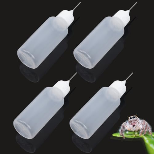4 Pack 20ml Water Feeder Bottles for Ant Farms & Jumping Spiders – Mini Plastic Dropper with Metal Needle Tip for Insect Enclosures, Tarantula Habitats and Reptile Terrarium