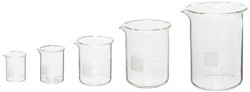 PYREX Griffin Borosilicate Glass Beaker - Low Form Graduated Measuring Beaker with Spout– Premium Scientific Glassware for Laboratories, Classrooms or Home Use- PYREX Chemistry Glassware, 5 Piece Set - size: 50mL, 100mL, 250mL, 600mL, 1L