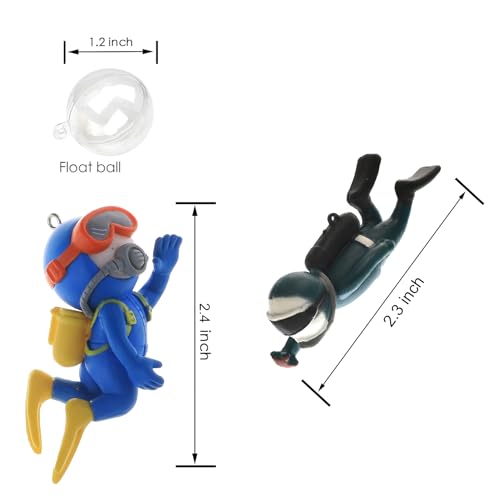 2-Pack Cute Little Diver Fish Tank Decorations Aquarium Decoration Floating Aquarium Accessories Fish Playmate for Fish Tank Suitable for All Kinds of Fish and Fish Tanks Swimming Pool - color: Blue&blackish Green