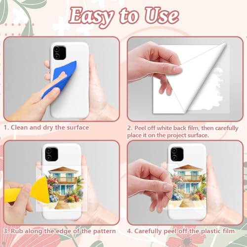 Peacoblue 18 Sheets Rub on Transfers for Crafts, Beautiful House with Flowers 3.6"x3.9" UV DTF Cup Wraps Waterproof Cold Transfers Stickers for Wood Glass Metal Cup Tumblers Mirrors Mugs Home Decor - style: Beautiful House with Flowers