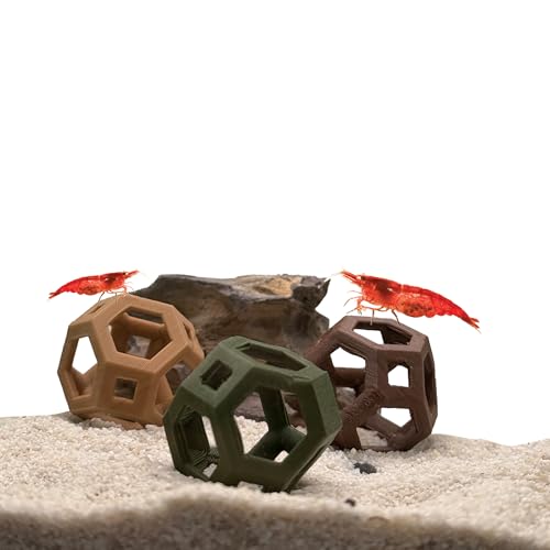 Aquarium Dome 3 Pack Polygon Shrimp Hide | Aquarium Shrimp Decor Aquarium Hiding Spot (Light Brown)